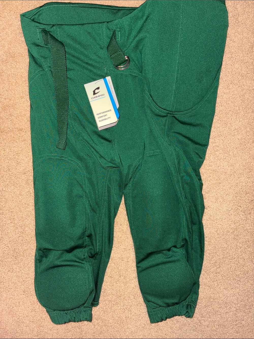 Youth Green Football Pants with Integrated Pads